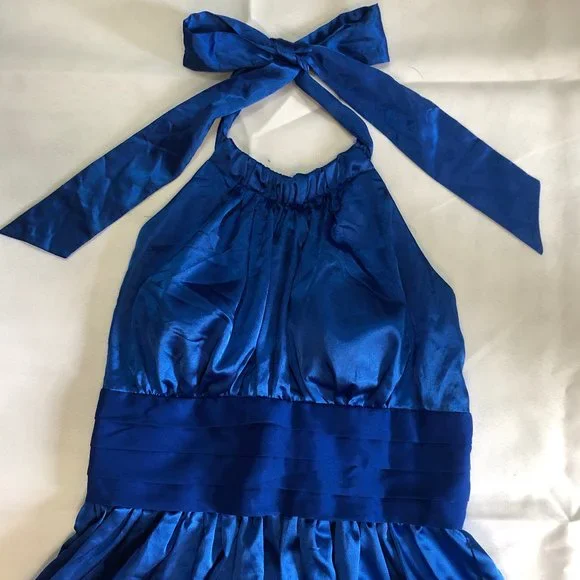 Roberta Satin Blue Short Halter Dress - Picture 3 of 6